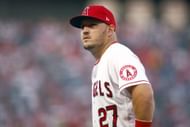 Mike Trout during last nights Astros v Angels game